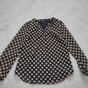 Popover Talbots black gold swiss polka clip dots long sleeves blouse tunic lined